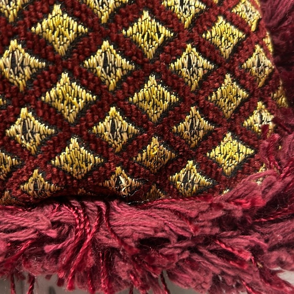 Vintage Bess Chenille Pillow Decorative Fringe Red/Gold - Picture 9 of 10